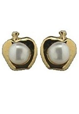 handsome tiny yellow gold apple cultivated pearl baby earrings 